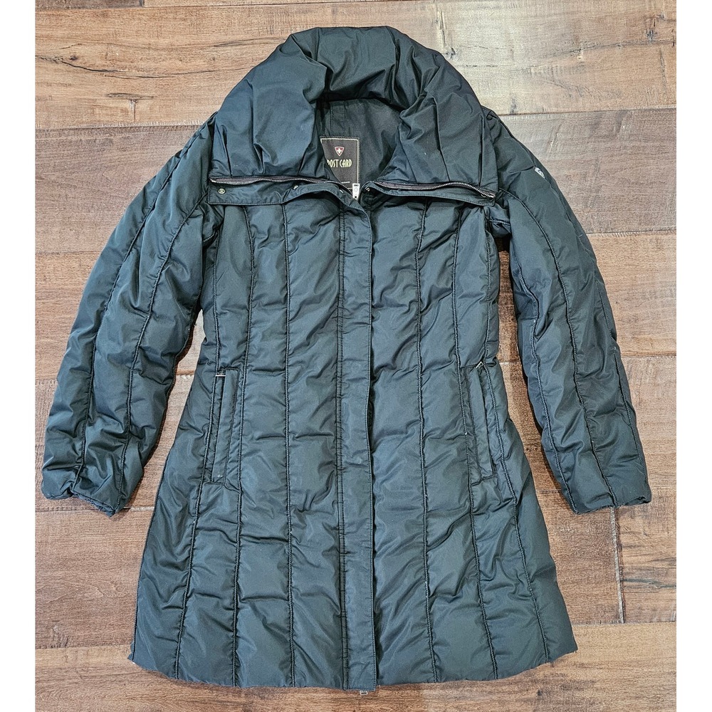 VTG Italian Post Card Black"Vero Piumino"Goose Filled Quilted Puffer Coat size 6
